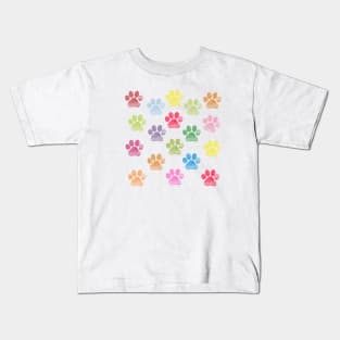 Cute doodle hand drawn colorful paw prints Kids T-Shirt